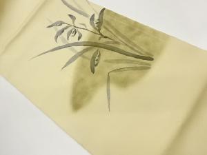 作家物　塩瀬手描き抽象花葉模様開き名古屋帯（額縁仕立て）